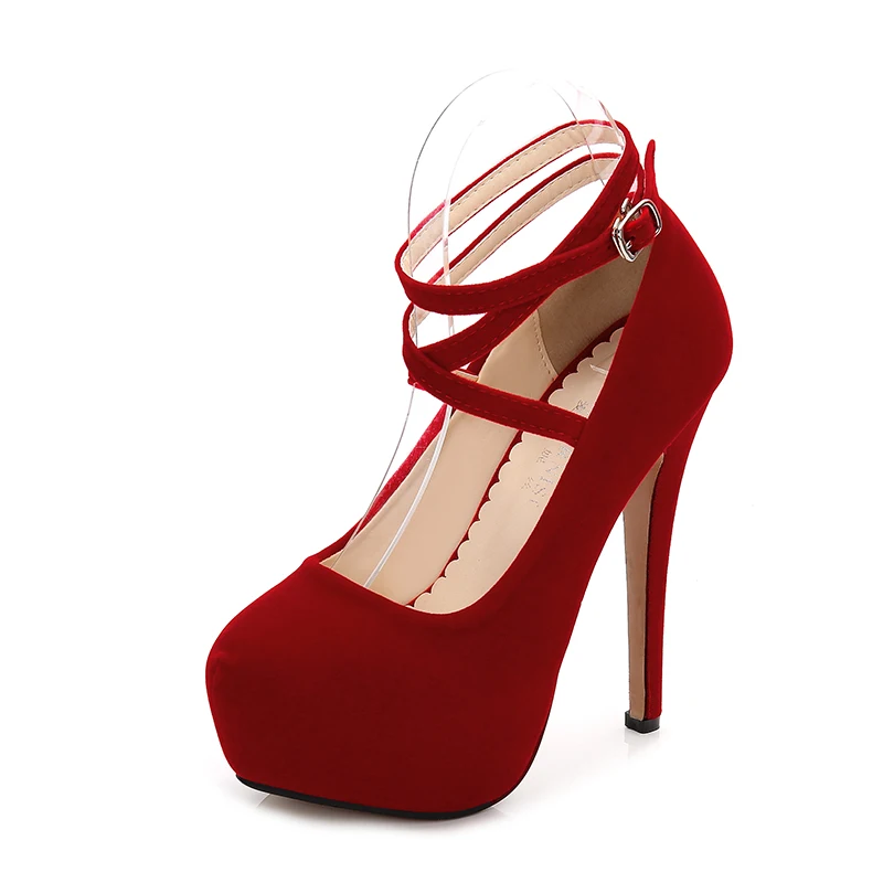 

Women's Sexy Shoes Super High Heels Flannel Cross Ankle Strap Platform Pumps