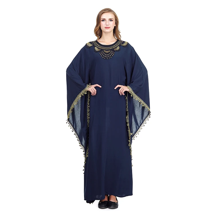 Custom Beautiful Butterfly Blue Abaya Robe Muslim Casual Burkha Girl Long Dress For Praying