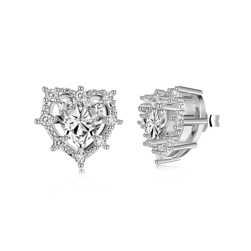 Dylam Factory 925 Sterling Silver Heart Shaped Earrings for Women Fine Jewelry Cz Cubic Zirconia Stud Earring Wedding Party Gift