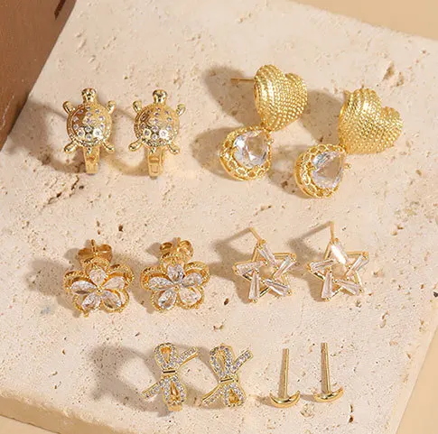 

Luxury Fashion 14k Gold Plated Zircon Heart Butterfly earrings Women Shiny Cz Moon Drop Dangle Earrings Jewelry For Gift