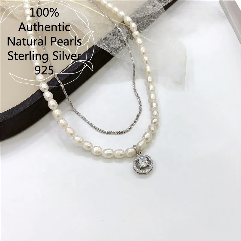 

100% Authentic 925 Sterling Silver Pendant Chokers Natural Pearls Necklace For Women Wedding Birthday Perolas Cadenas de Plata