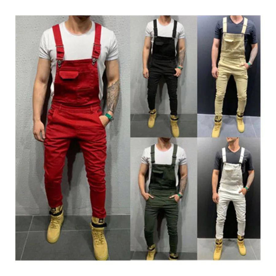 

Plus Size Casual Jeans denim overalls for men overalls jumpsuit mens Solid Color Pockets Adjustable spaghetti strap jumpsuit, Blue