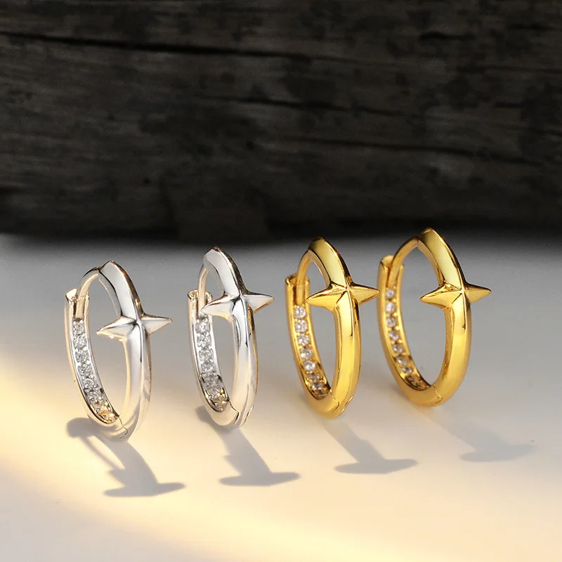 Fashion Jewelry 925 Sterling Silver Star Hoop Earring for Women 18K Gold Plated 925 Silver Zircon Earrings Jewelry Wholesale