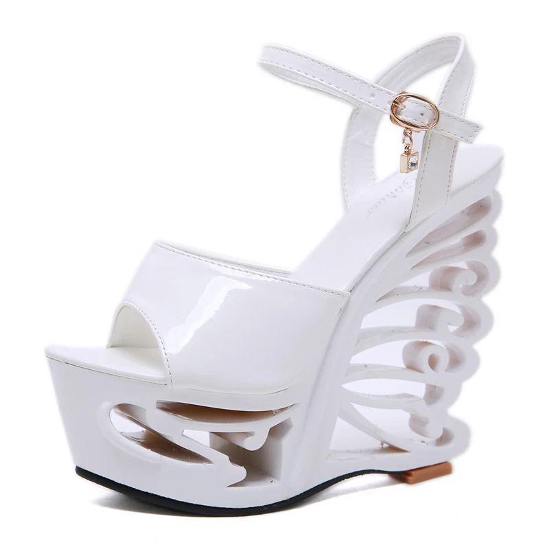 

Fashion leather buckles strap waterproof platform special-shaped heel super high heeled sandals