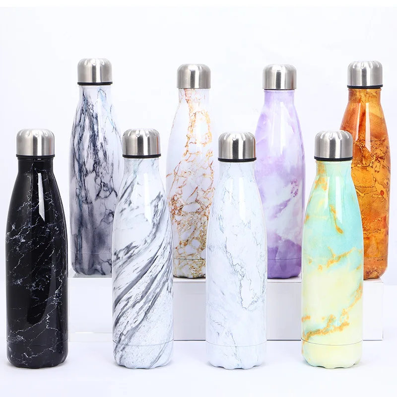 

Marble Pattern cola bottle Optional UV cleaning lid 500ml cola shaped customized logo and color 304 stainless steel cola bottle