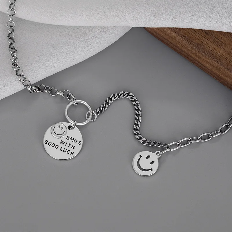 

2021 new 925 sterling silver jewelry good luck smiley face pendant ladies necklace