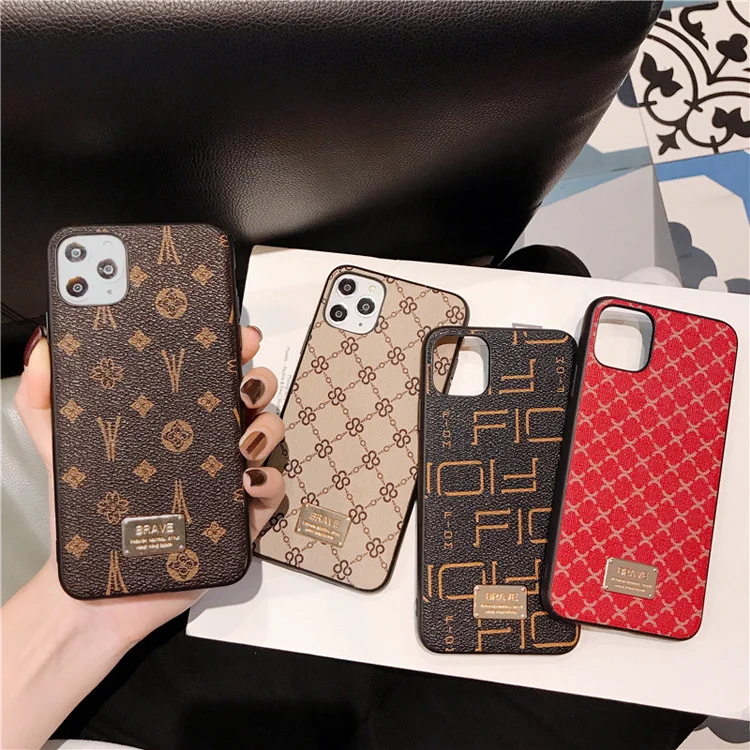 

Luxury design fashion brand leather shock proof cell phone case cover for iphone 6 7 8 x xr xs max 11 12 13 pro max