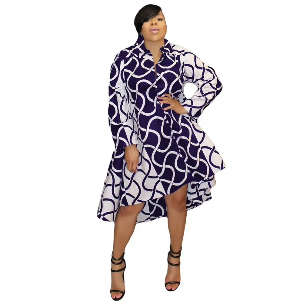 

Fashion stripe print asymmetrical shirts summer dress plus size dresses women