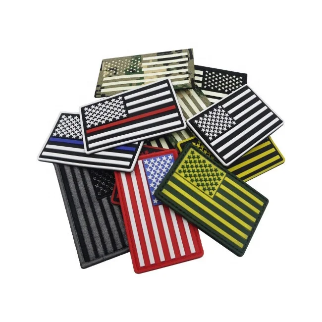 

Custom Logo Multi Colored Thin White Line Military USA Flag PVC Tactical Patch