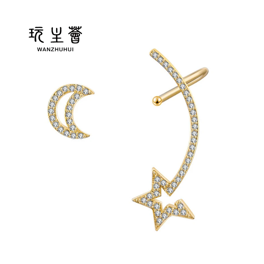 

Wholesale gold plated moon and star stud women beautiful earrings