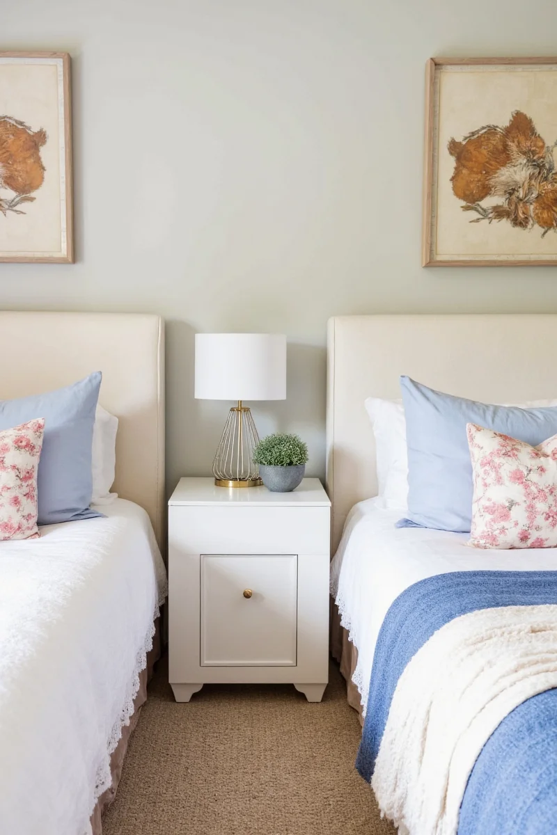 Guest room with layered bedding
