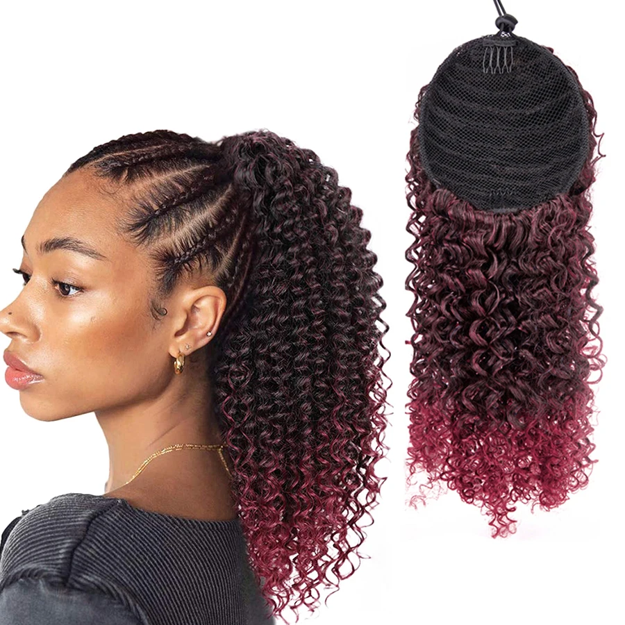 

AliLeader Wholesale African Synthetic Hair Piece Clip in Pony Tail Afro Kinky Curly Drawstring Puff Ponytail Extension for Women