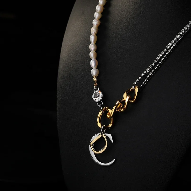 

Custom lady chain design woman Gold silver rhinestone necklace