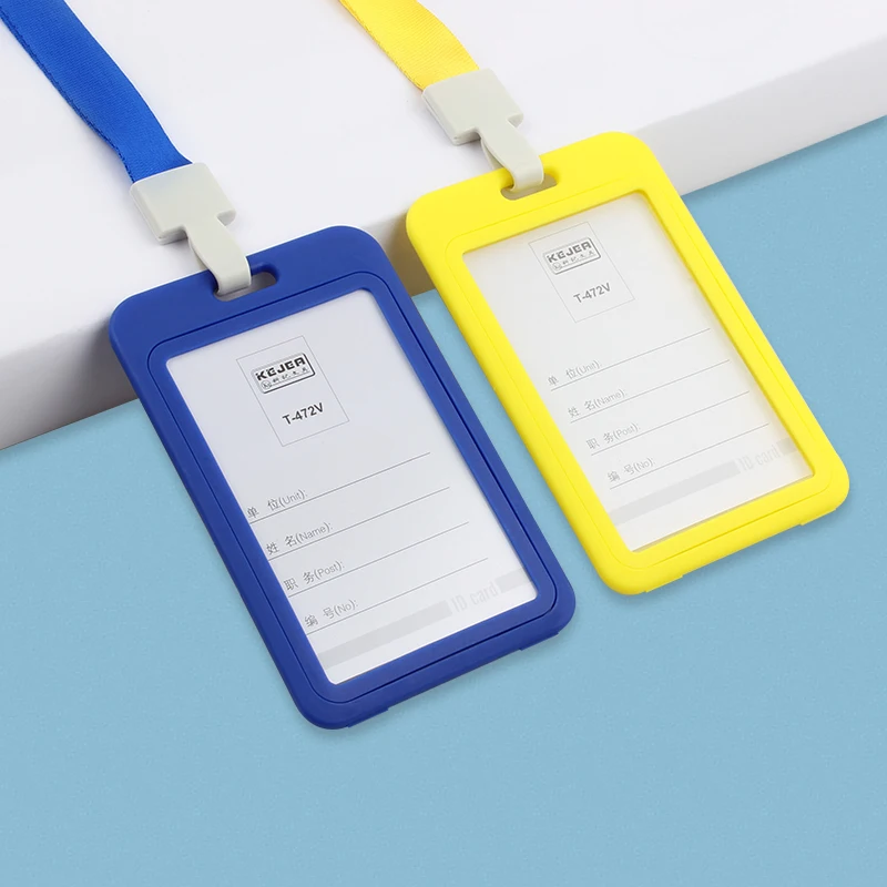 

High-quality school meal card work protect plastic transparent hard plastic ID Card Holder and lanyard, Multiple color options