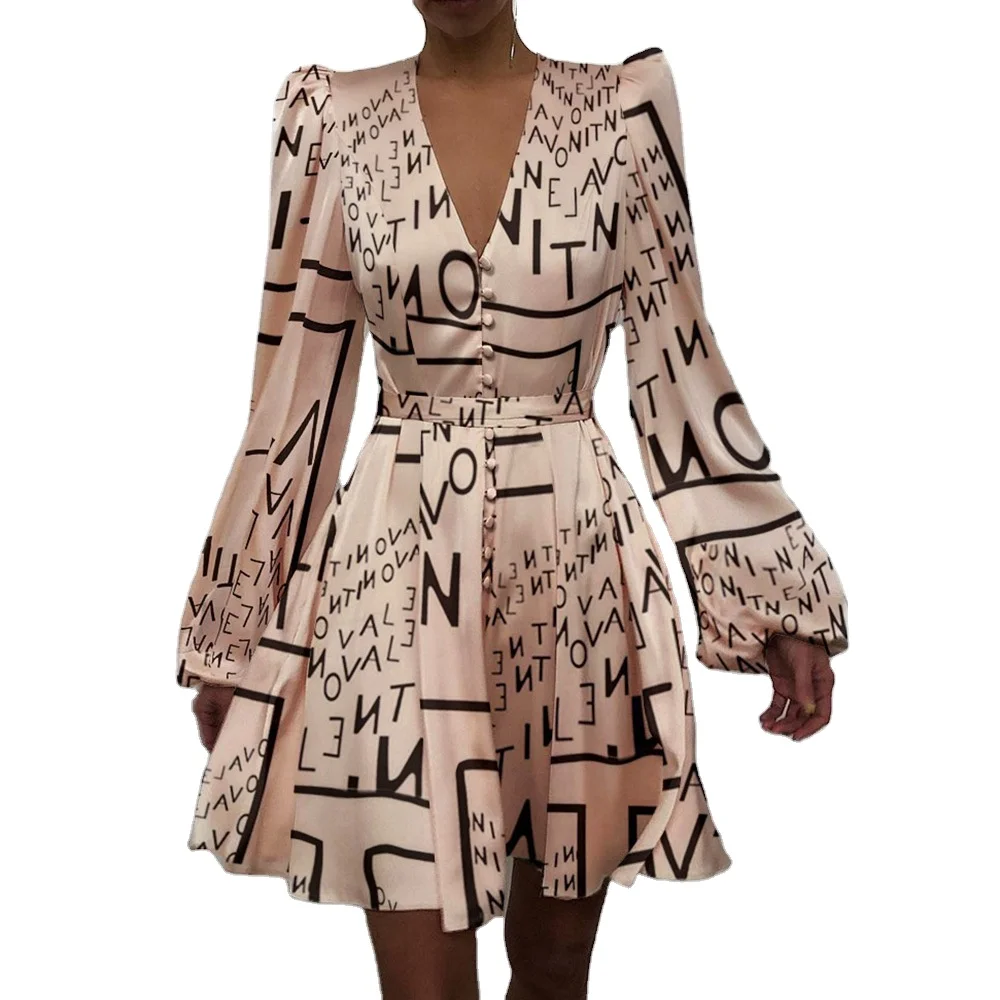 

women dresses 2021 spring women clothing qzbaoshu v neck long sleeve mini dress wom lady elegant satin