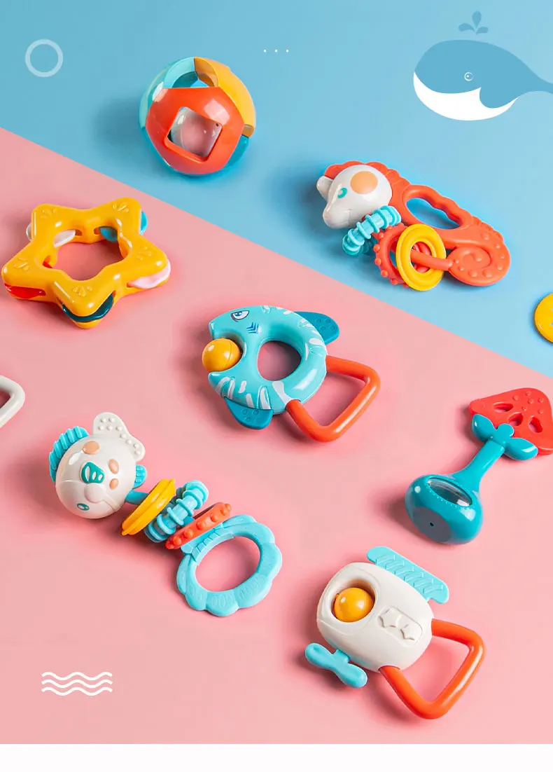 亚马逊热销环保材料宝宝出牙器铃铛玩具婴儿摇铃玩具婴儿