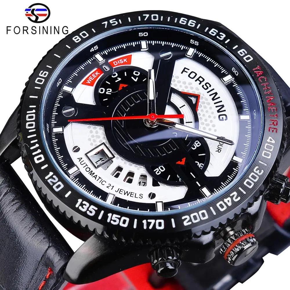 

FORSINING GMT1186 Analog Multifuncional Sport Automatic Wristwatch Leather Belt Military Calendar Mechanical Male Luxury Clock