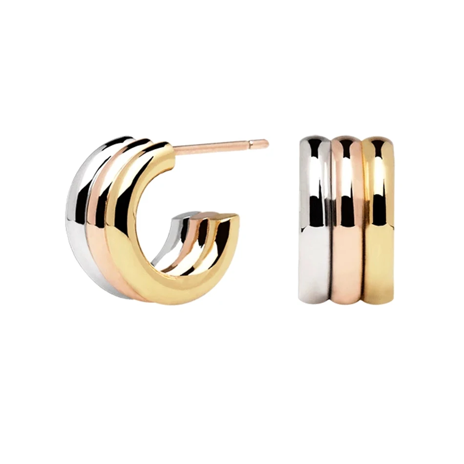 

Trendy design for Women Earrings Minimalist Jewelry Brass Hoop Earrings Three Colors Gold Plated twin Earrings
