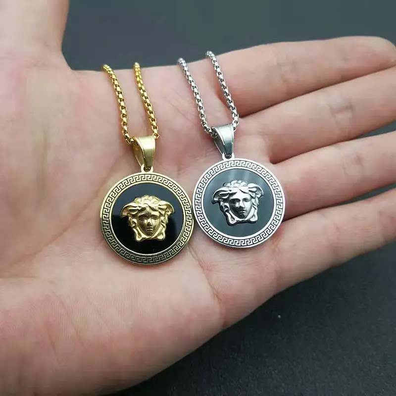 

Hip Pop Ancient Greek Mythology Medusa Couple Pendant Necklace Accessories Stainless Steel CLNN063, Silver, gold