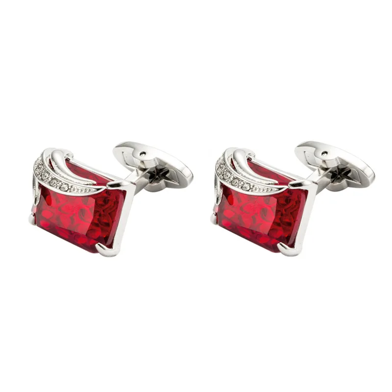 

Copper Alloy New Arrived Eco-Friendly Red Crystal Button High Quality Luxury Diamond Novelty Cufflinks For Mens Shirt, Silver