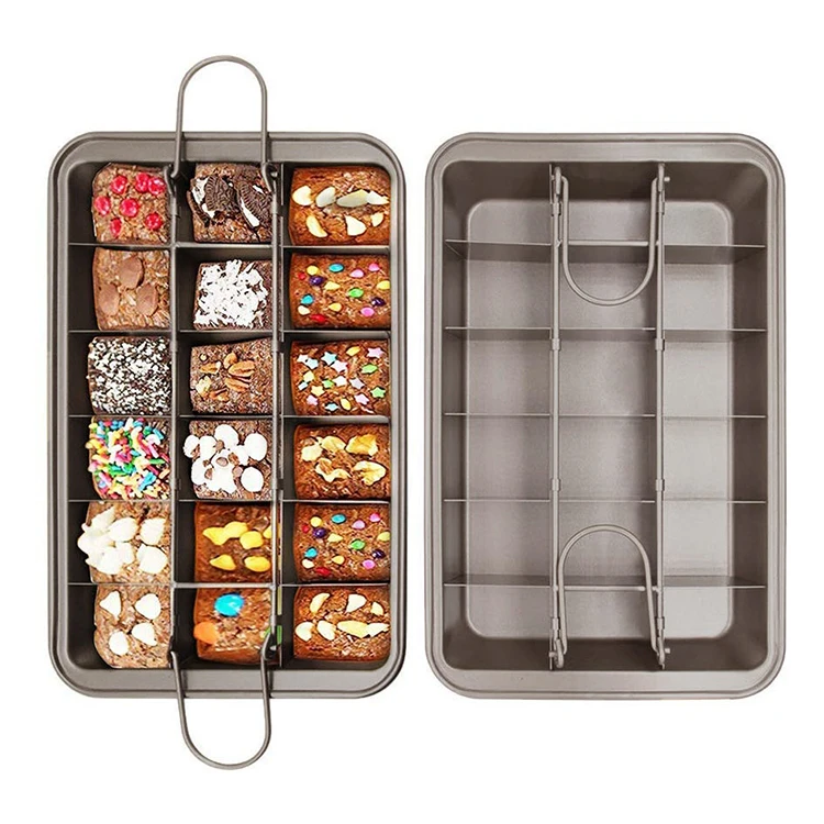 

Carbon Steel Professional Non-stick Brownie Pan With Divider Baking Pan Bread Cake Oven Baking Mold Bakeware Tray, Brown