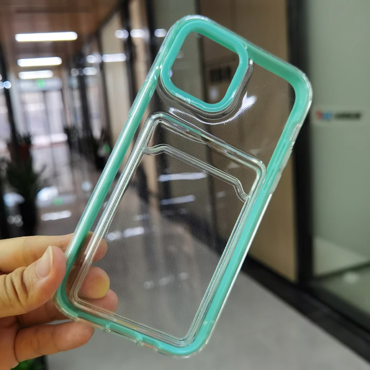 

Luxury Style Full Protector Rubber Crystal Clear 2in1 TPU PC Card Slot Cell Mobile Phone Back Cover Case For Iphone Xs Max, Transparent