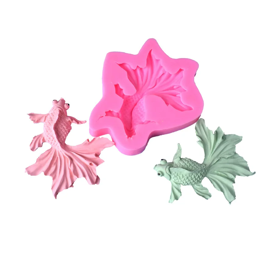 

New handmade soap decoration jewelry mold big tail goldfish shape cake silicone mold DIY fondant baking tools, As picture