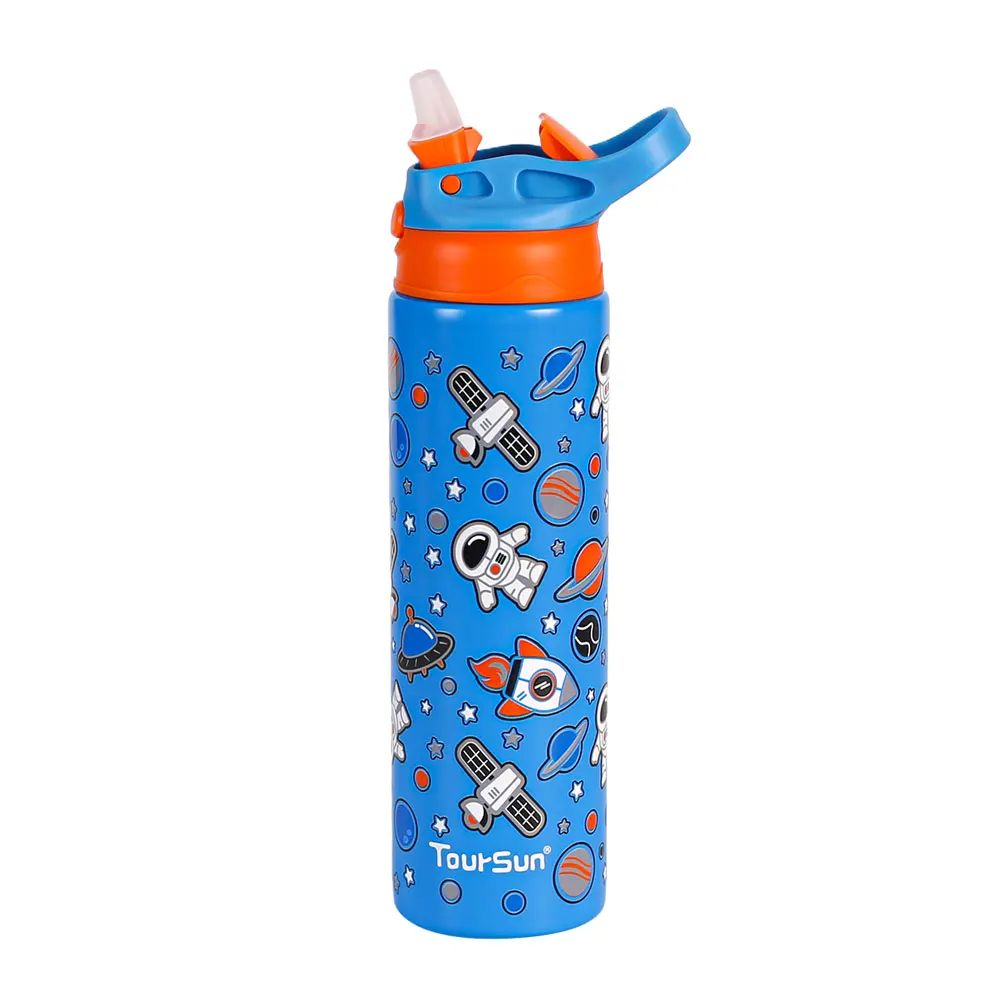Eco Friendly Children's Insulated Stainless Steel Water Bottle 520ml with Custom Logo Straw Cartoon Style for Back to School