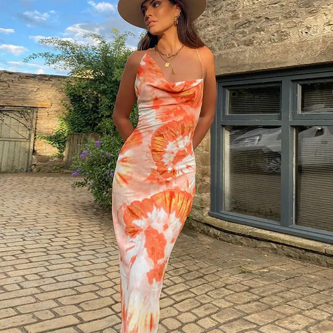 

S3094A Women fashion print loose long dress sexy backless dress
