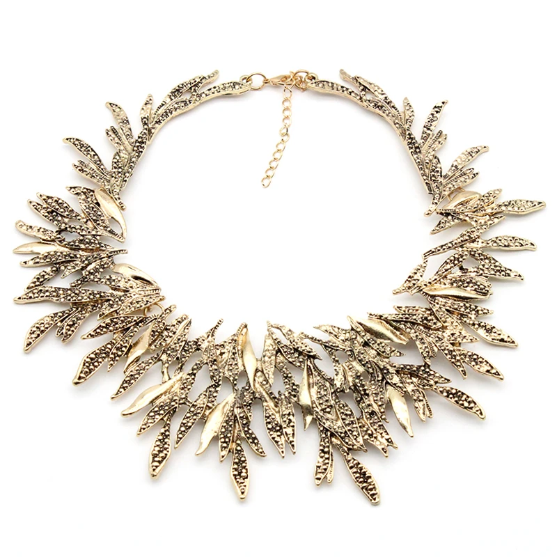 

Jachon Magnificent Shiny statement Necklace Rhinestone Jewelry Chunky Alloy Leaf choker Necklace, Black,gold