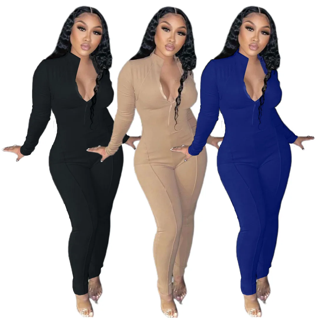 

2021 Womens Custom Logo Jumpsuit Rompers Biker Outfit Women Bodycon One Piece Jumpsuit Sexy Rompers Womens Jumpsuit