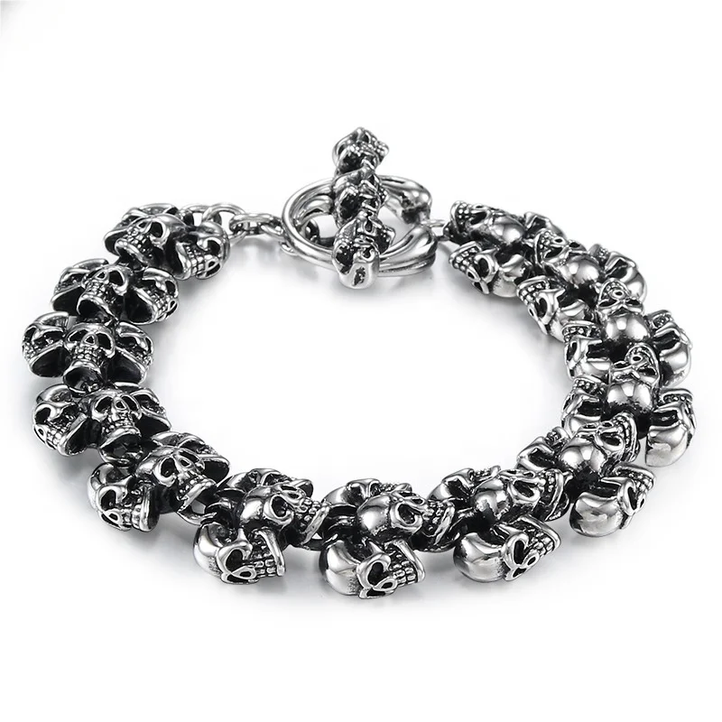 

punk jewelry handmade chain jewelry skull bracelet men bracelet stainless steel with toggle clasp