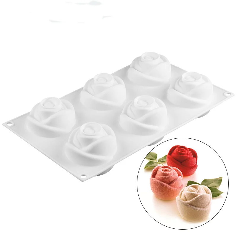 

C399 6 Rose Flowers Silicone Fondant Cake Mould Wedding Cake Decorating Tools Candy Chocolate Soap Handmade Baking Mold, White