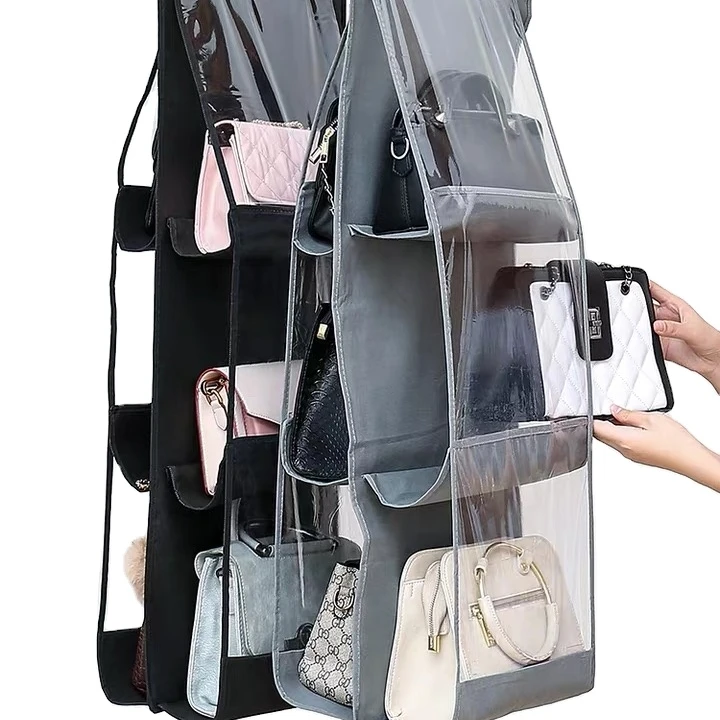 

Home Use Save Space Women Tote Hand Bags Storage Holder Foldable Hanging Handbag Storage Organizer with 6 Pockets