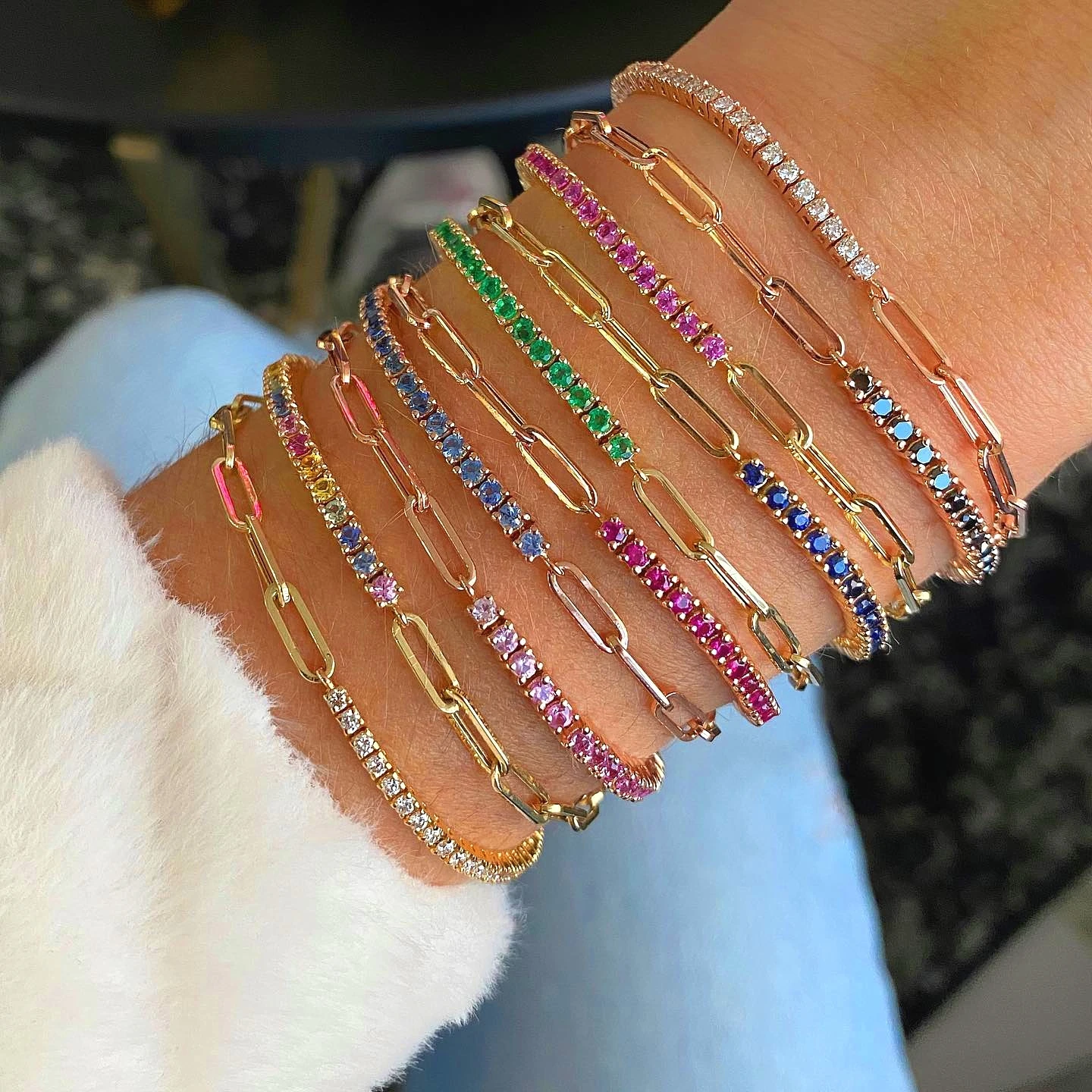 

Simple Stainless Steel Plain Paper Clip Diamonds Cubic Zirconia Cz Rhinestone Tennis Chain Link Crystal Bracelet Women, Siver,steel corol, gold, rose gold,customized