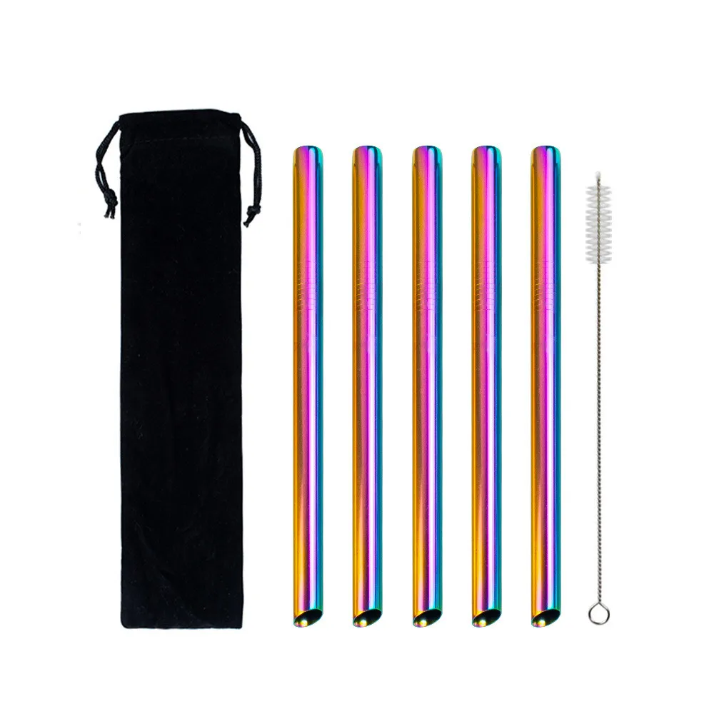 

Reusable Stainless Steel Oblique Mouth Pointed Metal Straws Colorful Milk Tea Boba Smoothie Straws Set, 5 color