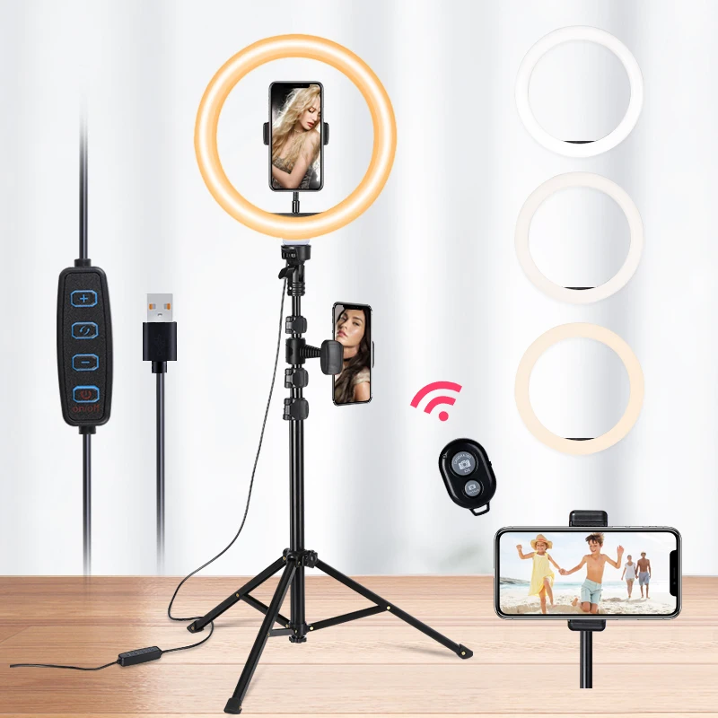 

10 Inch LED Dimmable Fill Lamp Kit Selfie Ring Light with Tripod Stand phone holder for Live Stream Beauty Facial Make Up, Pink