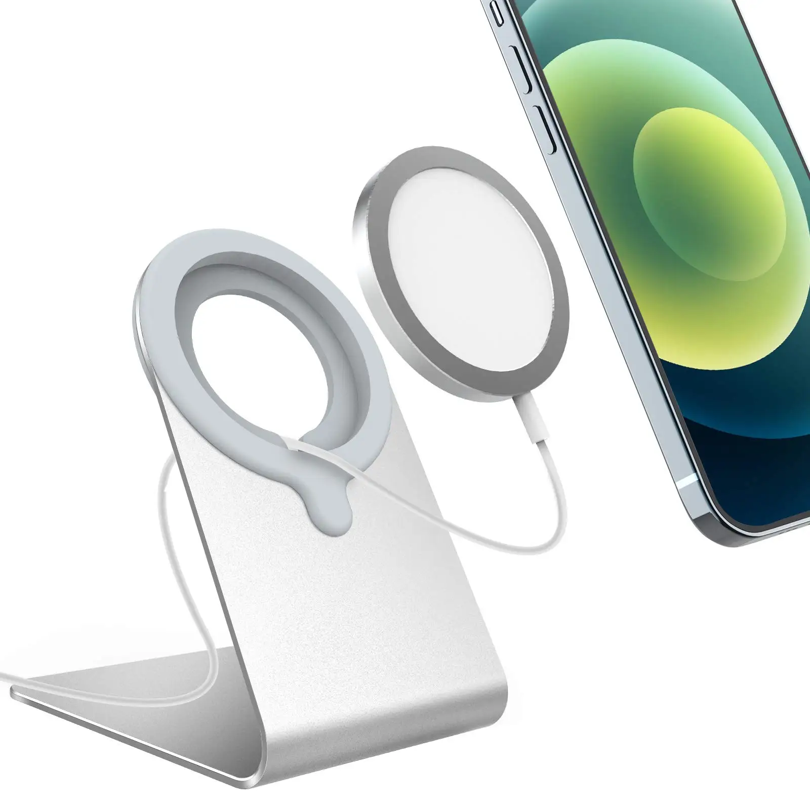 

TOPGO Phone Stand for Magsafe Charger Aluminum Charging Dock Holder Cradle for Desk Compatible with iPhone, White