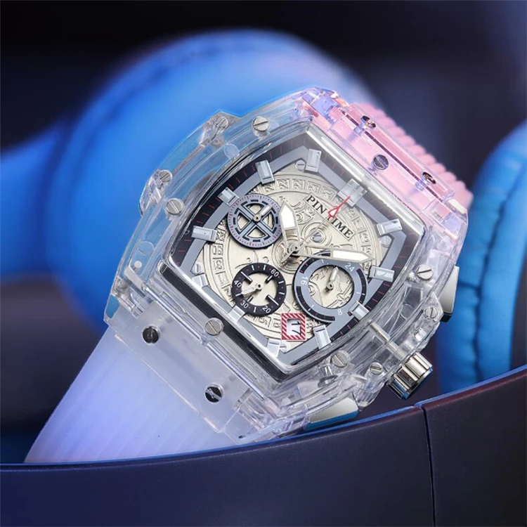 

China Manufacturing High Quality Brand Sports Original Watches LED Light Luxury Clear Transparent Watch For Men, As show / custom colors