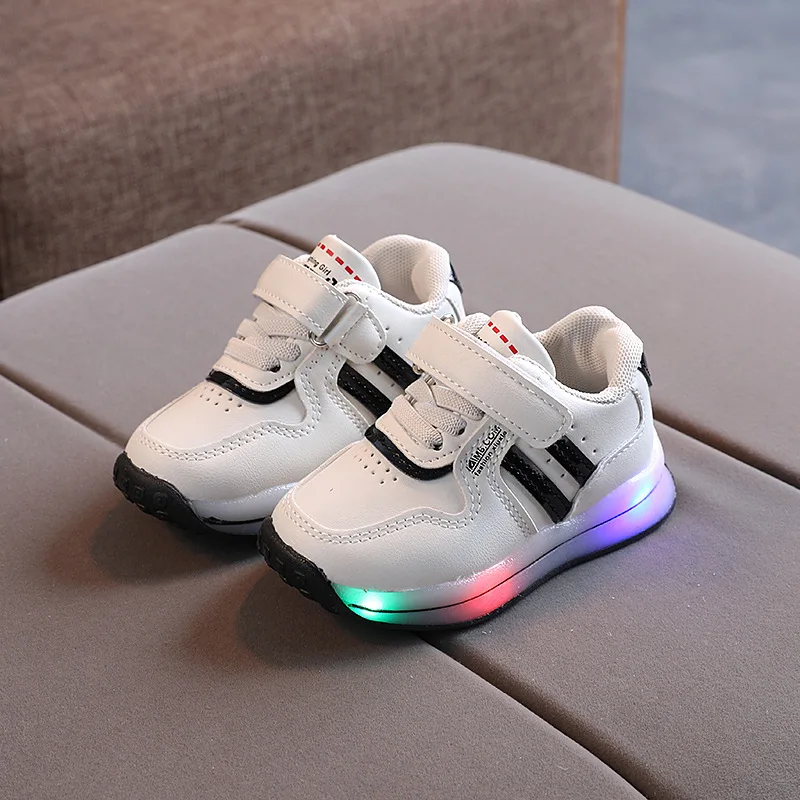 

Fall New Breathable Children Casual Sneakers White Light Up Shoes Kids Led Sneaker Kids Shoes With Lights, As shown