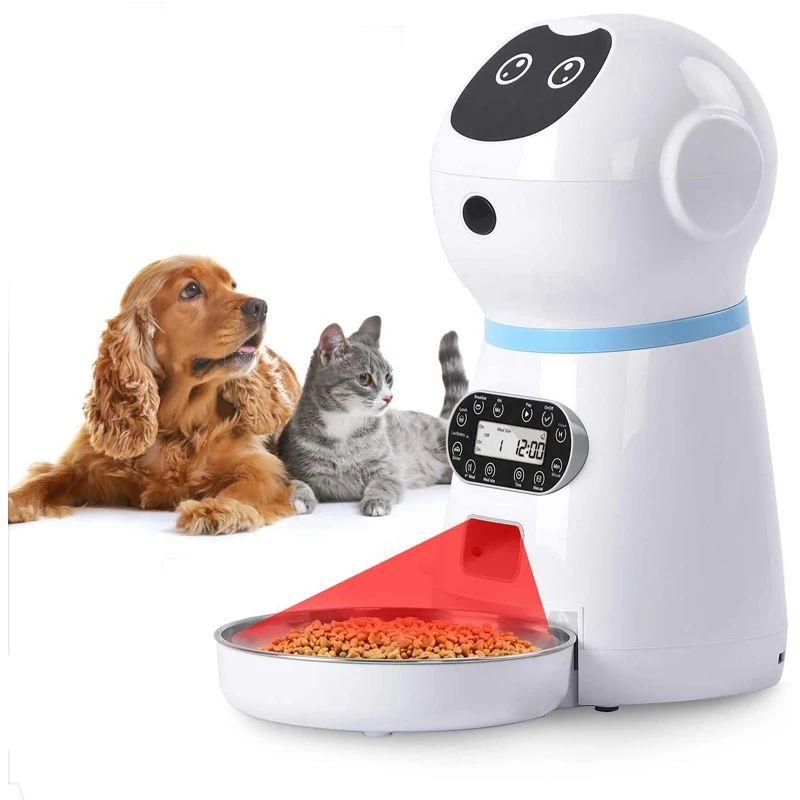 

Automatic Voice Record Pet Feeders Stainless Steel Dog Food Bowl Animal Feeder, White