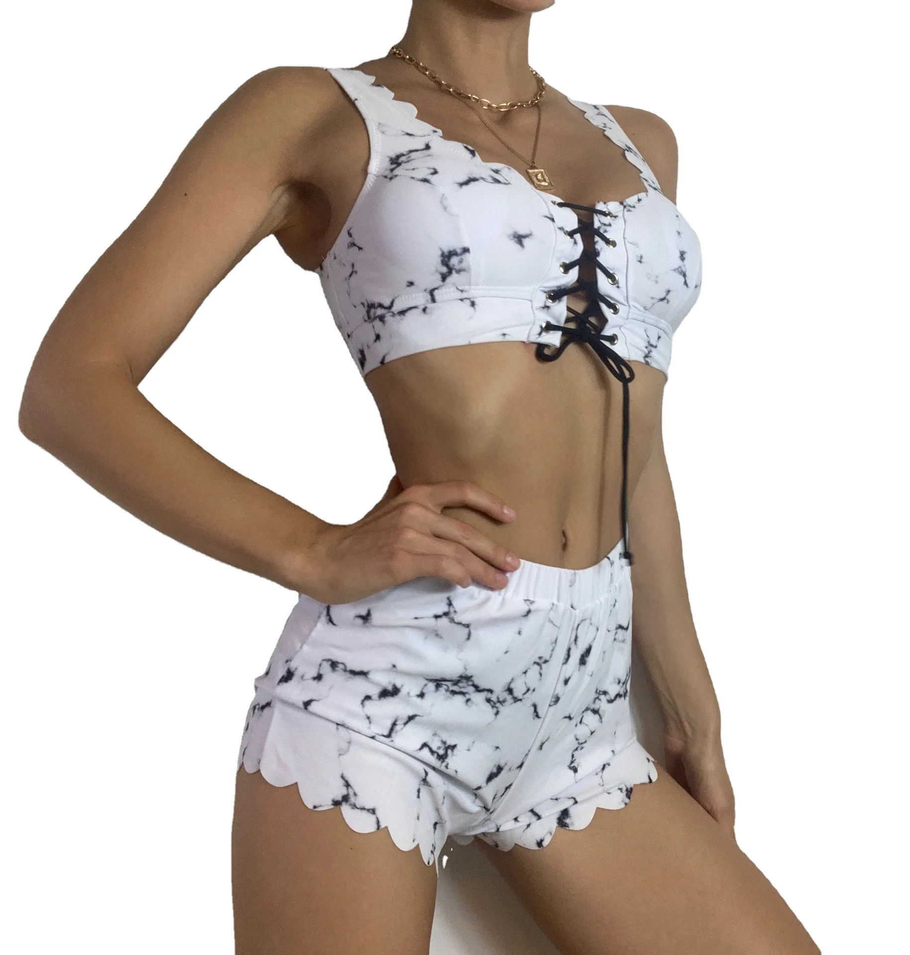 

2021 New Bikini Swimwear Three Piece Bikini Small Fresh Patterned Swimwear