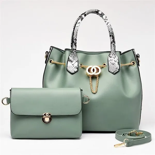 

Fashion Causal Ladies Bucket Handbag 2pcs Set Serpentine Pattern Handle Bags, Multi