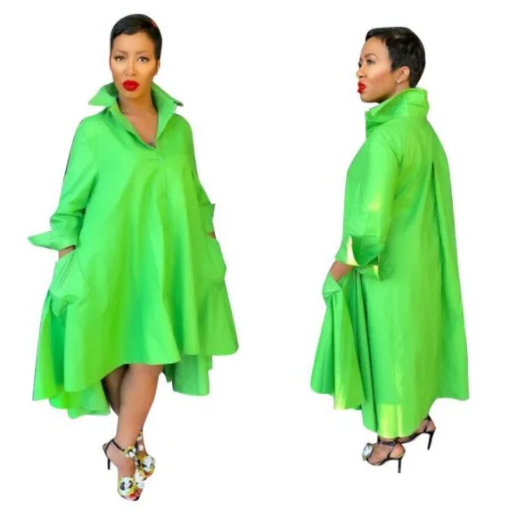 

Women new fashion solid color loose casual long sleeve shirt-dress skirts casual plus size Dress, Picture color