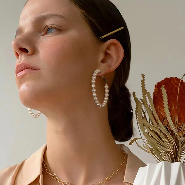 Custom round freshwater pearl hoop earrings