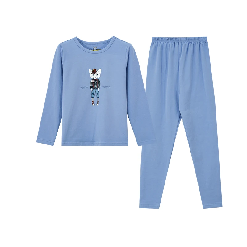 

Wholesale Custom Breathable Cartoon Knitted Kids Sleepwear Long Sleeve Pajama Set