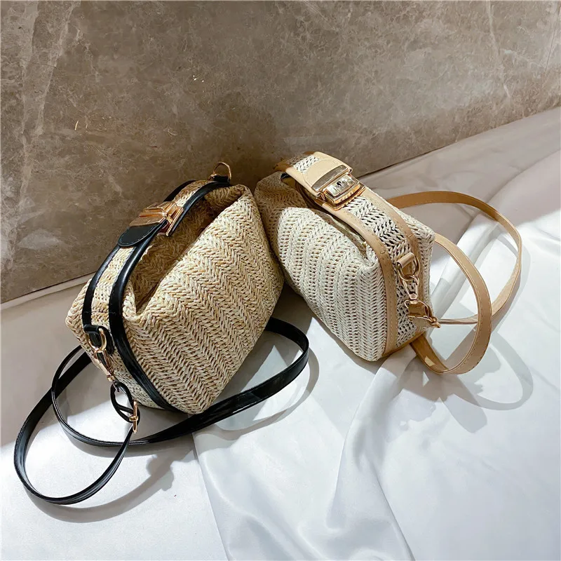 

2021 New Thai fashion straw handbag factory exports shoulder hand bags fancy wholesale handbag, 2 colors