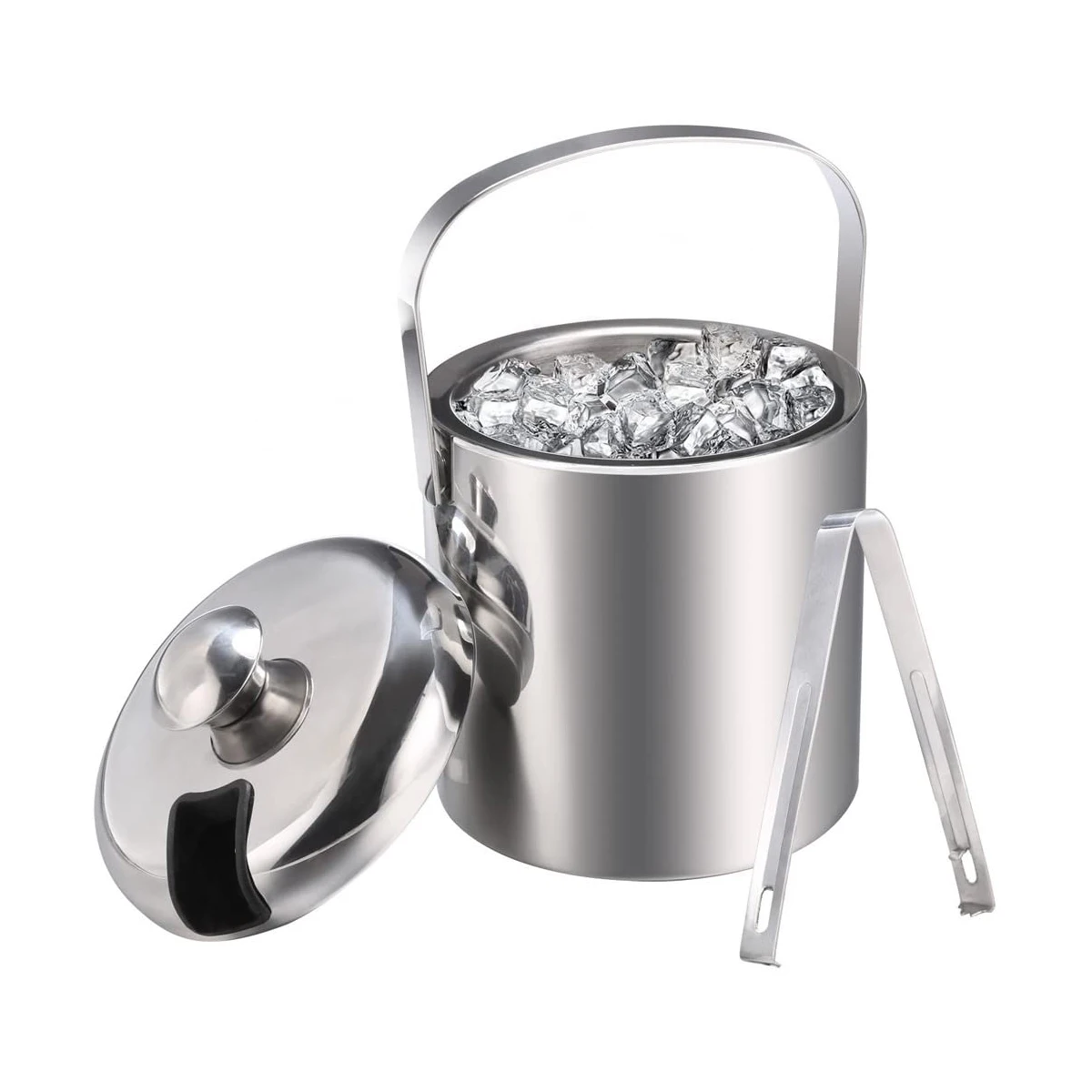 Айс бакет. Ведро для льда (айс-бакет). Айс бакет (барный инвентарь). Stainless Steel Ice Bucket with Tong Silver. Ведро для льда металл 16,4х12,5см MVQ biin145.