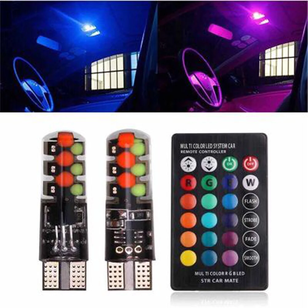

EURS T10 W5W LED Car Lights LED Bulbs RGB COB With Remote Control 194 168 501 Strobe Led Lamp Reading Lights White Red Amber 12V