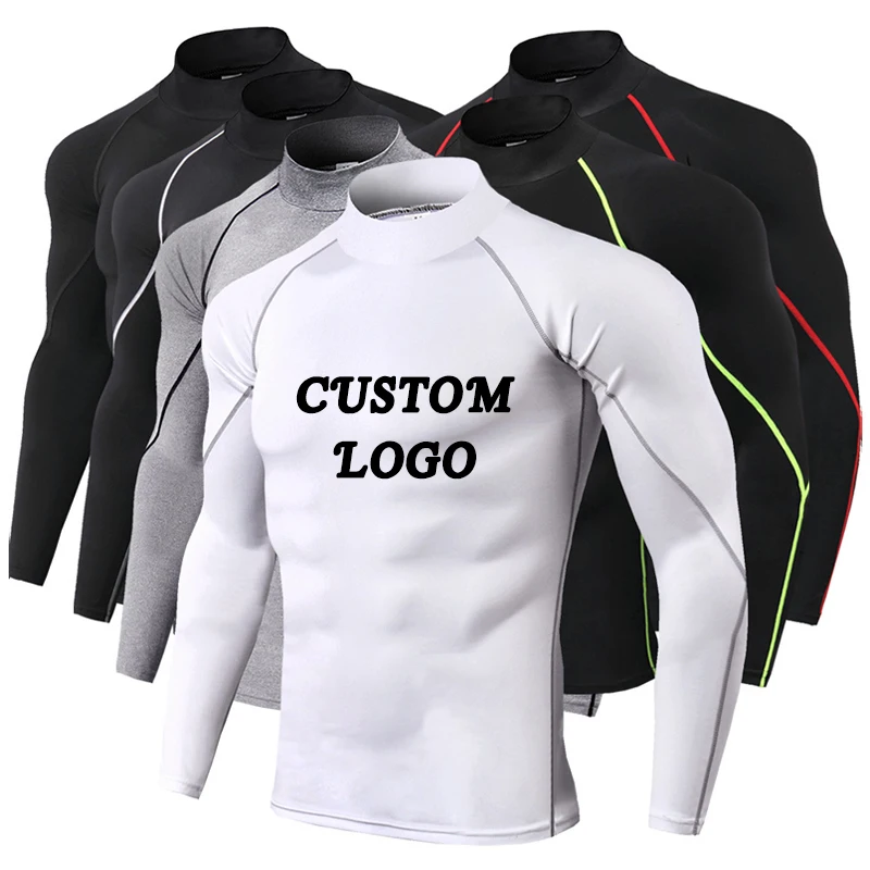 

2022 Men High Neck Fitness QYM Sports Running T-shirt Custom Made Compression Quick Drying Stand Collar Men Sweatshirt